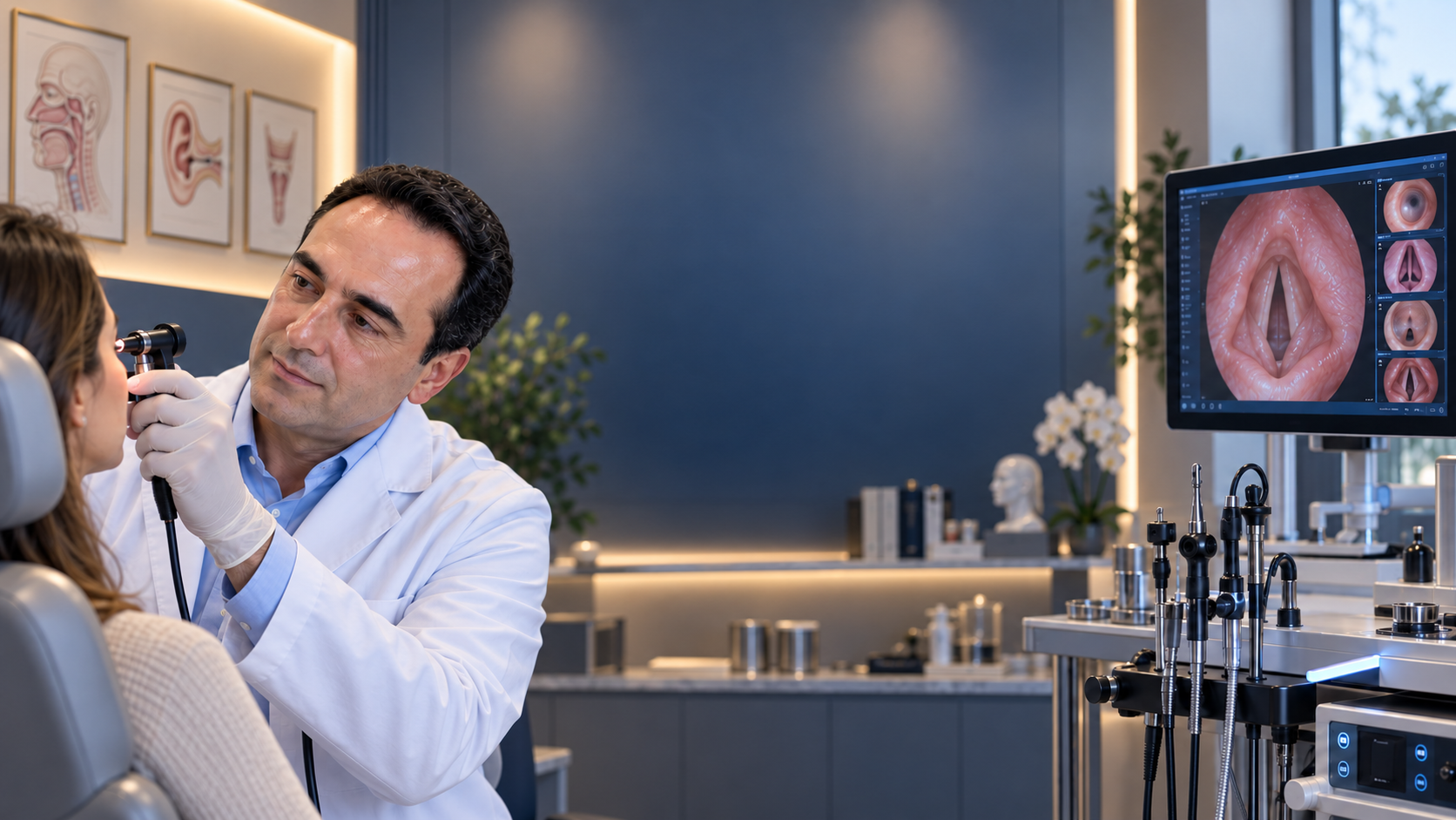 Dr. Gianpiero Gaita realizando una evaluación otorrinolaringológica con endoscopio